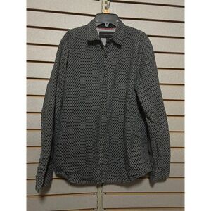 Signature Studio Mens M Grey Black Geometric Diamond Long Sleeve Button Down